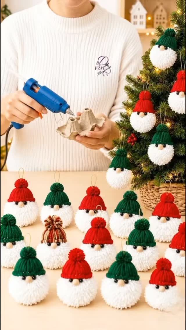 20 Christmas Decorations to Make at Home in 2026 14 Handmade gnome ornaments with pom-pom bodies and colorful hats on a table.