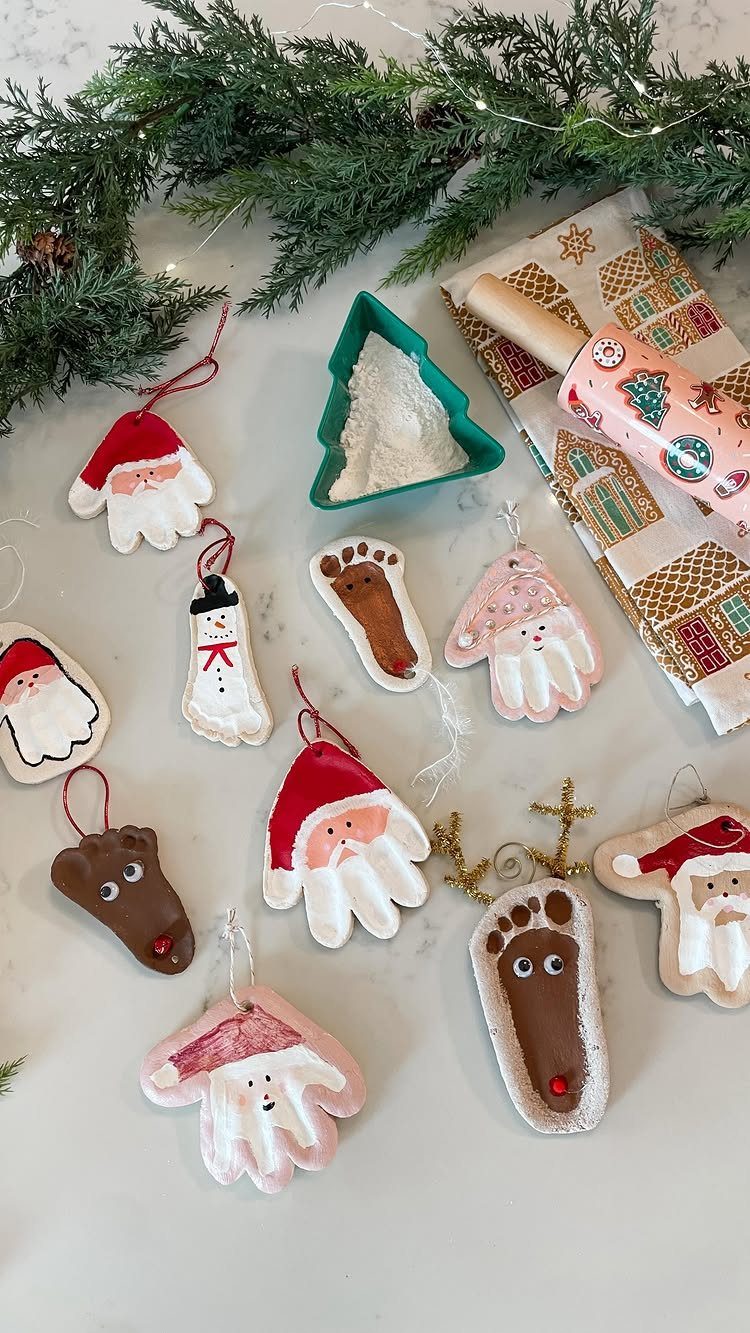 20 Christmas Decorations to Make at Home in 2026 10 Salt dough Christmas ornaments shaped like hands and feet painted as holiday characters