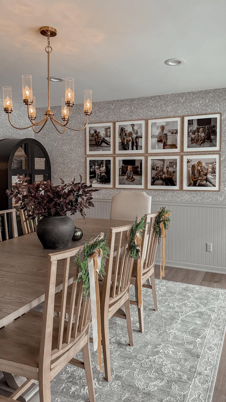 15 Dining Room Decor Modern Ideas with Style and Function 9 Gallery wall of framed black and white photos in a modern dining room
