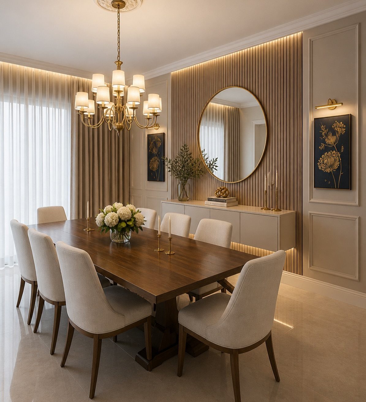 10 Dining Room Decorating Ideas for 2027 That Feel Fresh 10 Modern dining room with a dark wood table and vertical slatted wood wall panels.