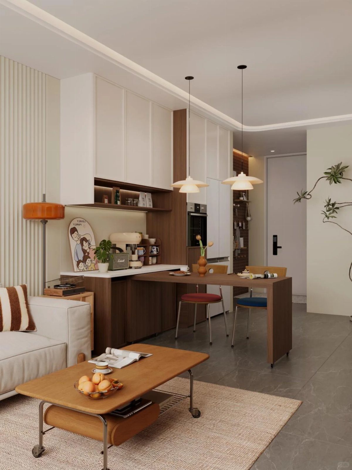 11 Dining Table Ideas for Small Spaces That Maximize Room 7 Wooden dining table integrated into a small kitchen area in a modern apartment
