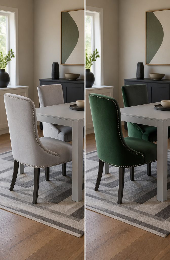 10 Fabric Ideas for Dining Room Chairs That Last 13 Information image on choosing color and pattern for dining room chairs.