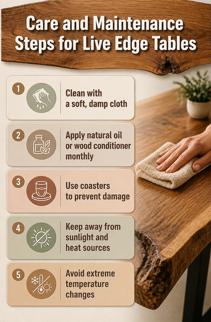 Live Edge Dining Table and Chairs: 10 Wood Types and Styles 14 Care and maintenance steps for live edge dining tables.