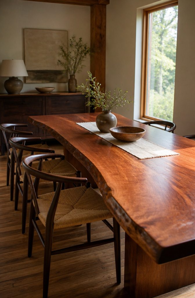 Live Edge Dining Table and Chairs: 10 Wood Types and Styles 6 Cherry live edge dining table with natural edge and warm wood tones.