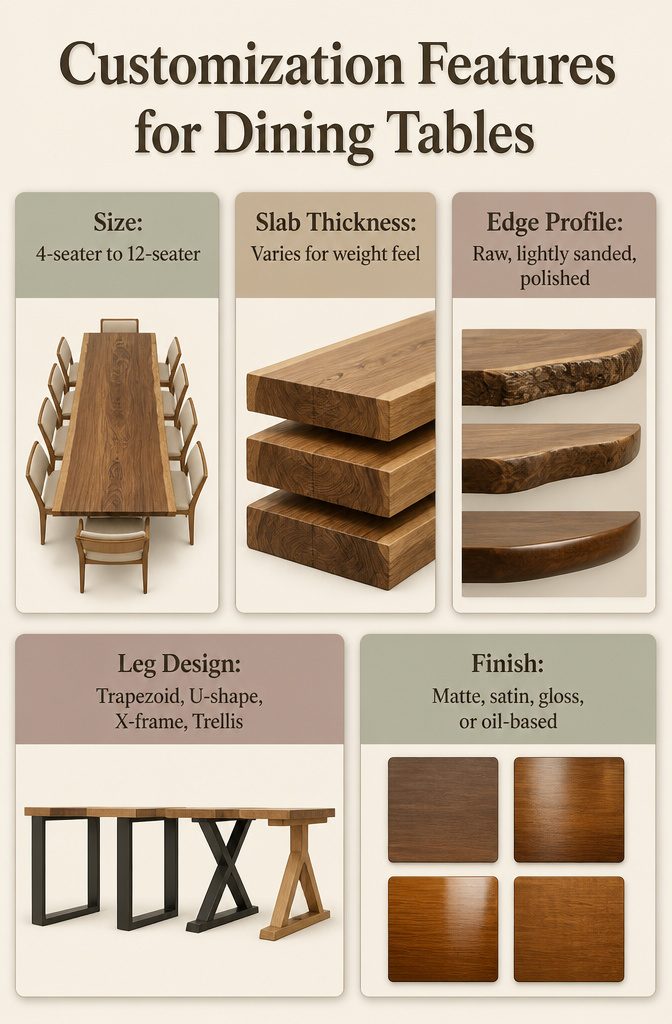 Live Edge Dining Table and Chairs: 10 Wood Types and Styles 15 Various customization features for live edge dining tables.