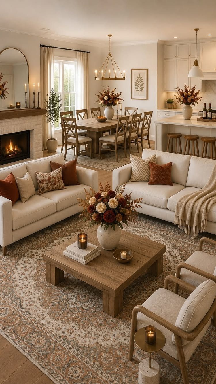 11 Living Dining Room Combo Ideas for Small Spaces 2 Living room and dining area with white sofas and a wooden dining set.