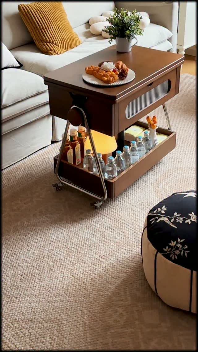 12 Living Dining Room Decor Ideas for Combined Spaces 10 Brown lift-top coffee table with food on top placed in a living room setting