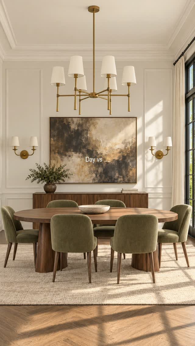 9 Old Money Dining Room Ideas for Timeless Elegance 4 Gold chandelier and wall sconces illuminating a dining room with green velvet chairs.