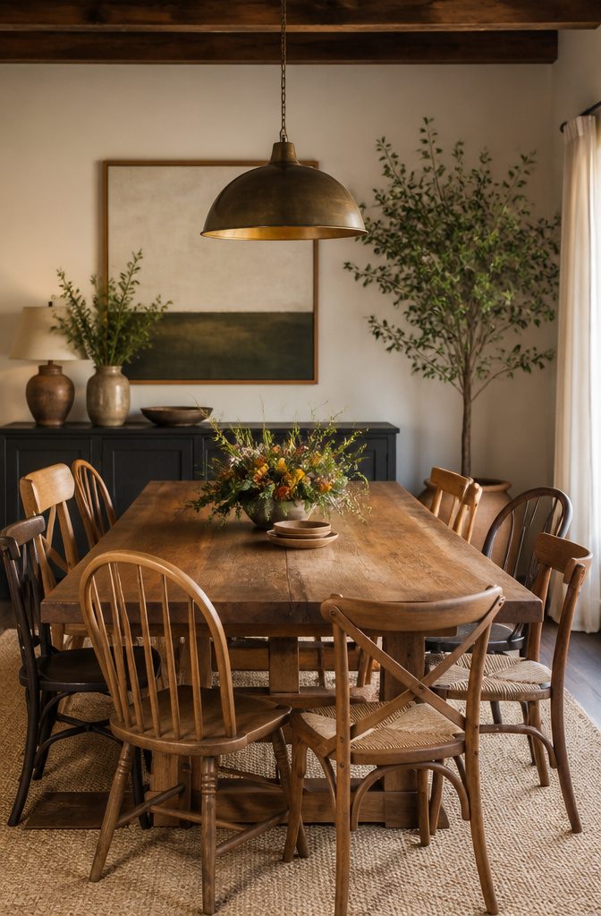 5 Solid Wood 8 Seater Dining Table Choices to Consider 8 Solid wood dining table decorated with centerpieces and chairs.