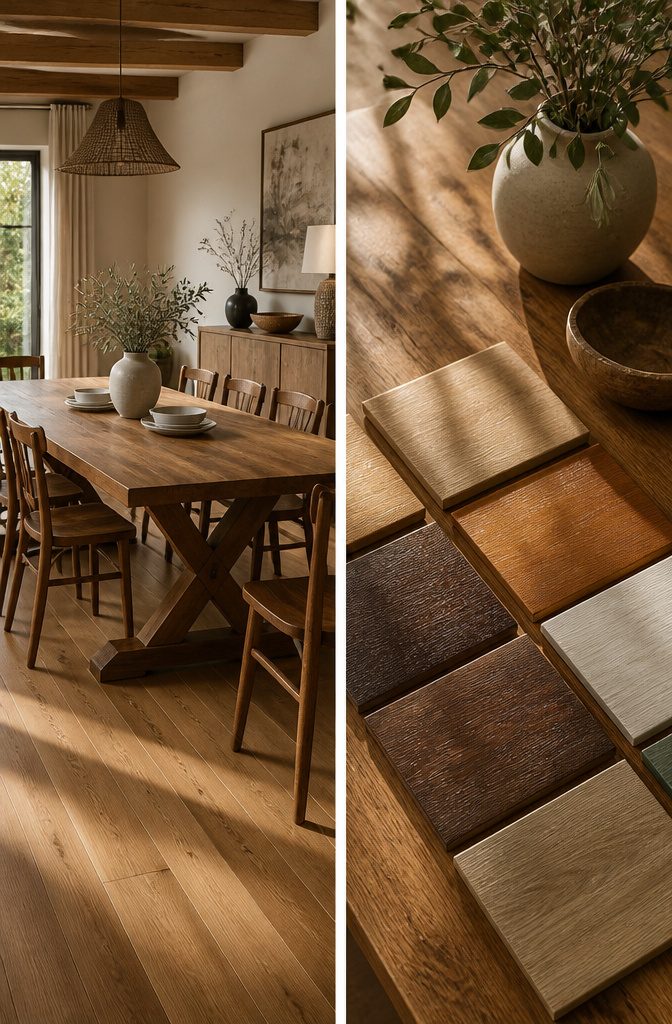 5 Solid Wood 8 Seater Dining Table Choices to Consider 3 Solid wood dining table displaying various finish options.