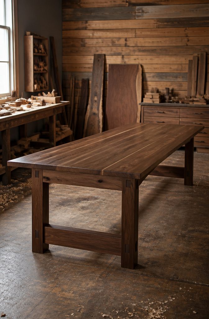 5 Solid Wood 8 Seater Dining Table Choices to Consider 4 Close-up of a solid wood dining table's joinery details.