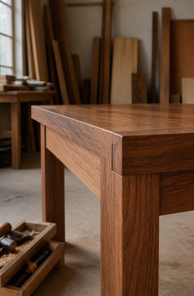 5 Solid Wood 8 Seater Dining Table Choices to Consider 6 Detailed view of joinery on a solid wood dining table.